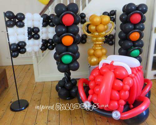 Traffic light balloon columns , balloon car, balloon racing flag